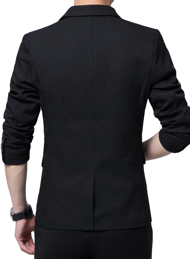 DAVID.ANN Men's Casual Blazer Jacket Slim Fit Sport Coats Lightweight One Button Suit Jacket,#1 Black,Medium - Image 2